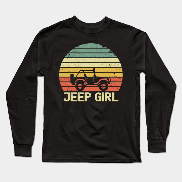 Jeep Girl Vintage Jeep Retro Jeep Sunset Jeep Jeep Women Long Sleeve T-Shirt by Liza Canida